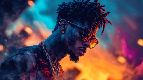 Cool urban dreamer in neon light and smoky colors.