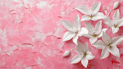 Pristine Lilies Emerge from Textured Pink Canvas.