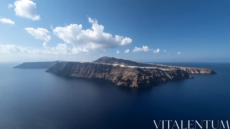 Volcanic Island Rising from Azure Sea.