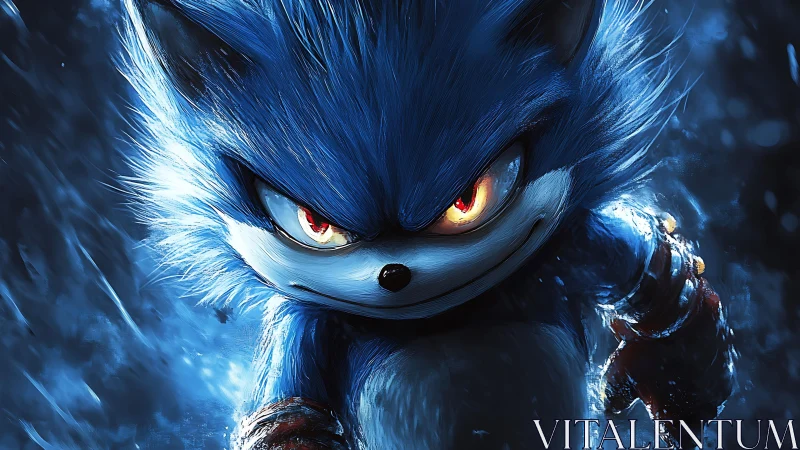 Blue anthropomorphic hedgehog in dynamic frontal view.