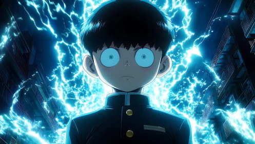 Psychic student radiates electric energy in neon alleyway.