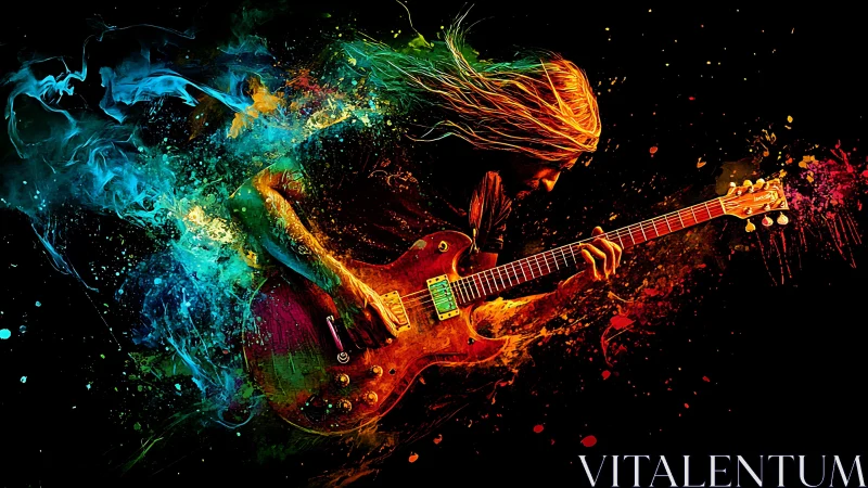 Electric guitar dreams exploding in a storm of color.