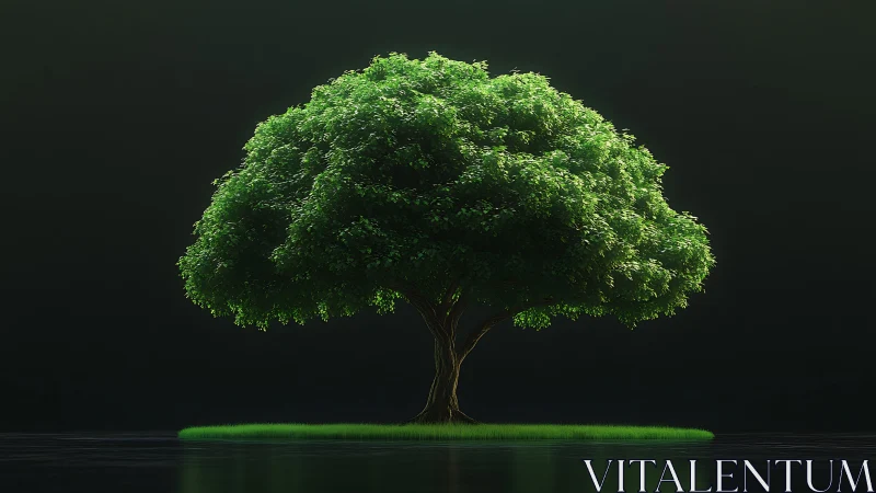 Solitary tree rendered with high-contrast cinematic lighting