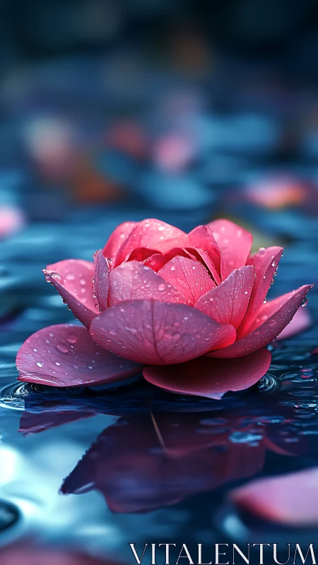 Rain-kissed lotus bloom floats like a soft neon lantern