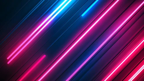 Neon pink and blue light beams glide across a dark backdrop
