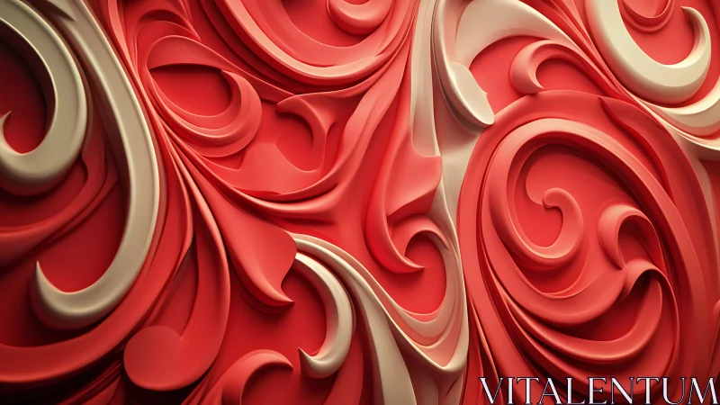 Curved red and beige relief forms create layered surface