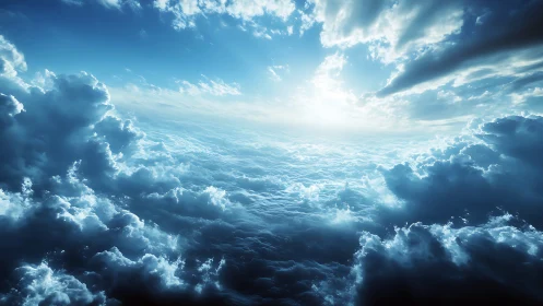 Endless sunlit cloud ocean under radiant morning sky.