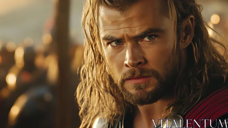 Battle-ready warrior bathed in golden evening light.