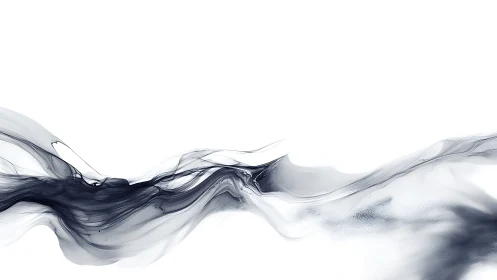 Ink-like smoke wave flows across a serene white horizon