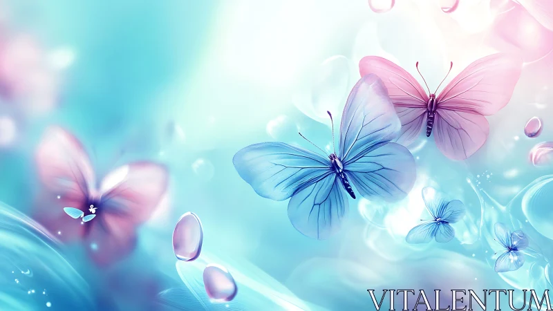 Ethereal pastel butterflies drift through luminous blue light
