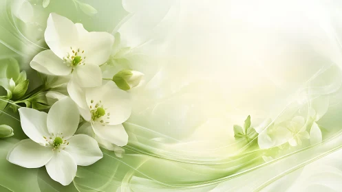 Ethereal White Blossoms Against Flowing Green Waves.