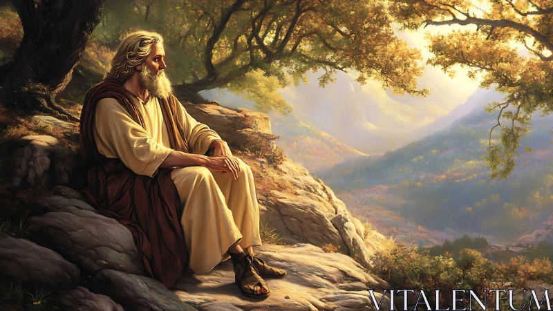 Mountain sage in golden solitude above a dreaming valley.