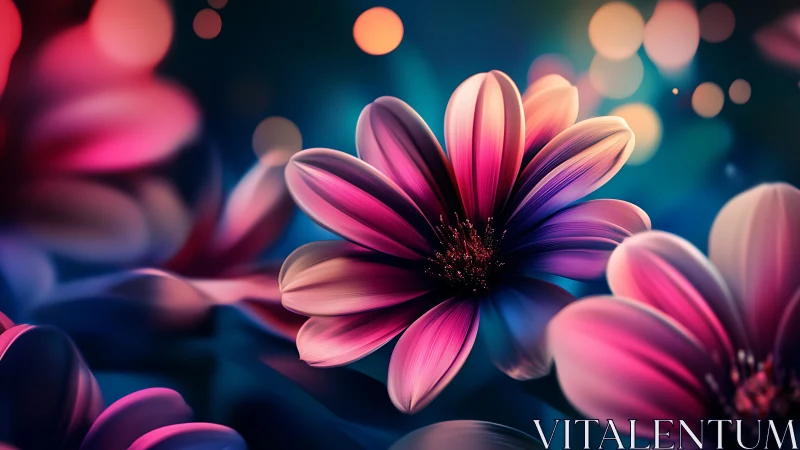 Vivid Daisy Blooms Against Luminous Bokeh Background.