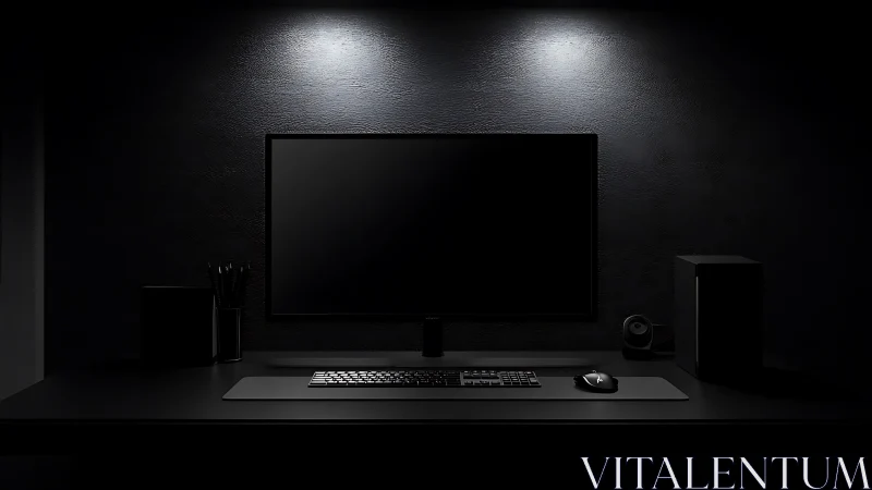 Cozy minimalist desktop glowing softly in the dark.