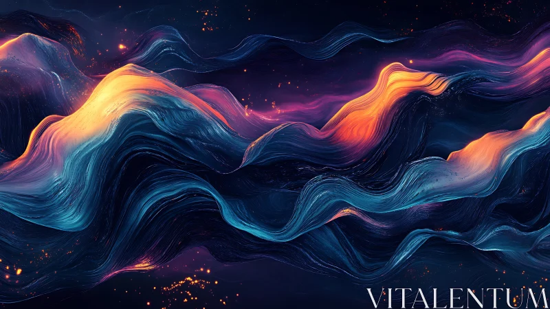 Abstract neon waves form glowing flowing mountain shapes