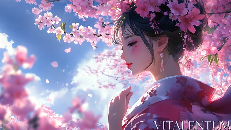 Side-profile sakura portrait in high-fidelity anime rendering.