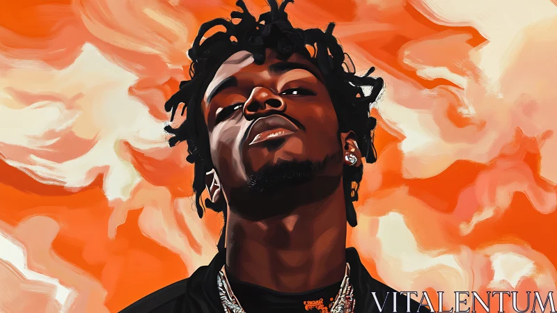 Digital portrait of confident man against abstract orange sky