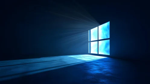 Blue Light Streaming Through Window in Minimalist Dark Room.