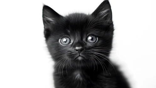 Black Cat with Piercing Eyes Gazes Intensely Forward