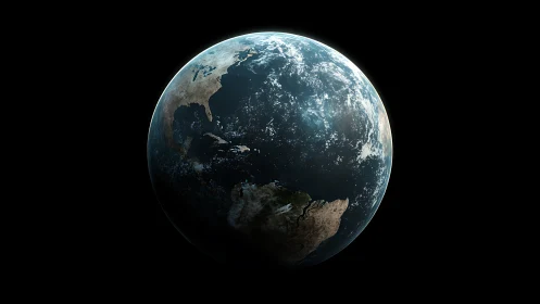 Rendered view of Earth with North and South America visible