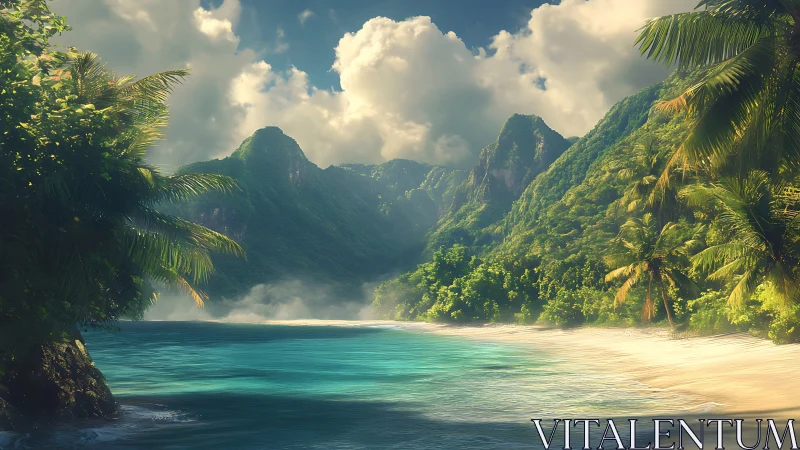 Tropical lagoon surrounded by limestone cliffs and dense vegetation