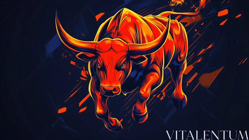 Dynamic bull illustration uses high contrast neon color scheme