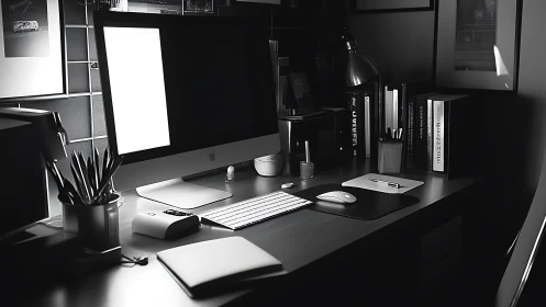 Midnight workstation glows with monochrome digital quiet.