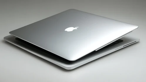 Twin silver laptops rest in a calm, softly lit standoff