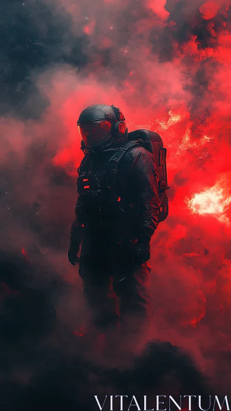 Lone voidwalker strides through crimson ignition clouds tonight