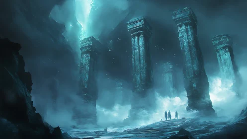 Stormlit ruins awaken beneath a rift of turquoise sky.