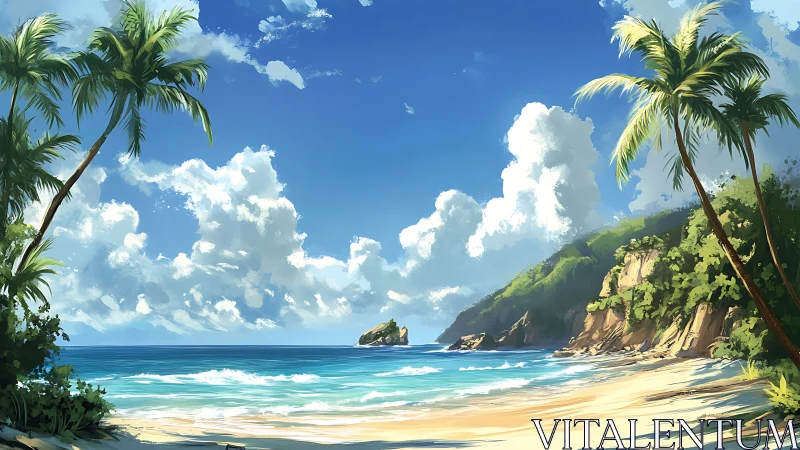 Tropical Beach Paradise with Palm Trees and Turquoise Waters