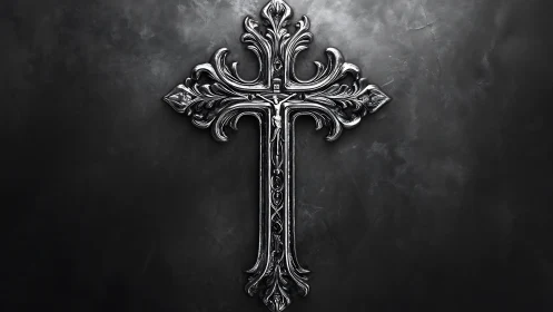 Baroque silver cross quietly blazes over smoked shadow