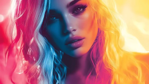 Neon-lit portrait merges warm and cool cinematic glow beautifully.