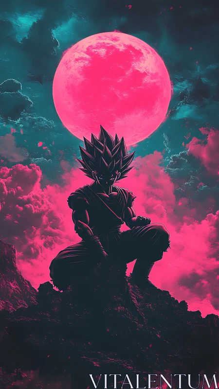 Cosmic warrior resting beneath a neon candy moon.