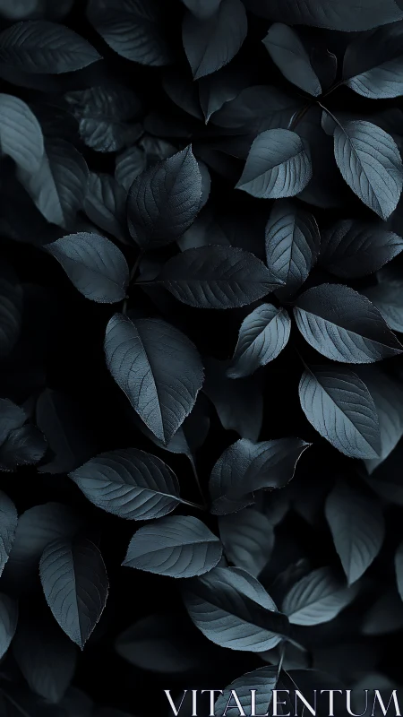 Moody monochrome foliage with deep cyan directional highlights.