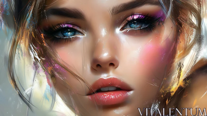 Hyperreal digital portrait of woman with iridescent makeup glow