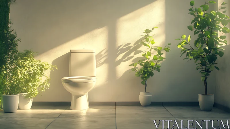 Sunlit minimalist toilet interior integrates biophilic decor