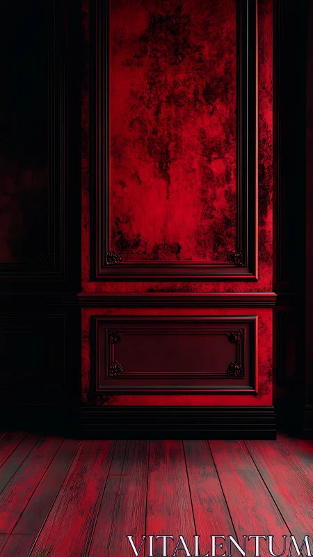 Crimson corridor wall brooding in gothic velvet shadows.