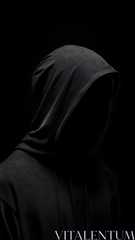 Shadowed hooded figure in dramatic low key portrait study.