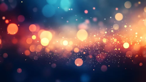 Colorful abstract bokeh lights background with glowing particles.