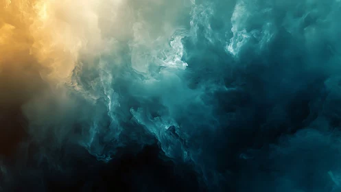 Celestial mist collides where teal oceans meet ember light.