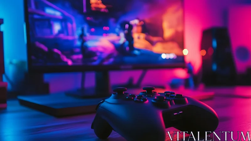 Neon gaming controller rests ready for cozy play tonight