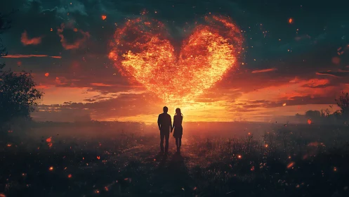 Heart-Shaped Celestial Phenomenon Over Silhouetted Couple.