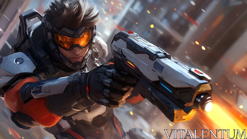 Urban vanguard dashes through gunfire in molten neon blaze.