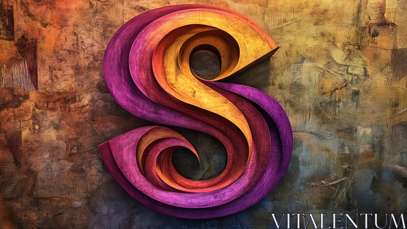 Swirling letter S in glowing sunset colors on textured wall.