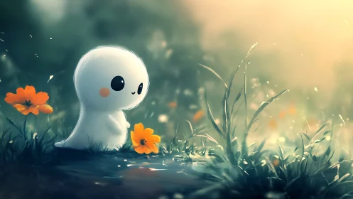 Gentle meadow spirit greeting sunrise in glowing petals.