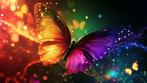 Butterfly spans iridescent wings across multicolor light field