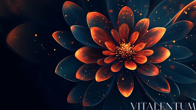 Luminous digital flower blooms in glowing ember petals.
