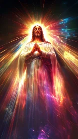 Radiant celestial Christ figure with cosmic light burst.