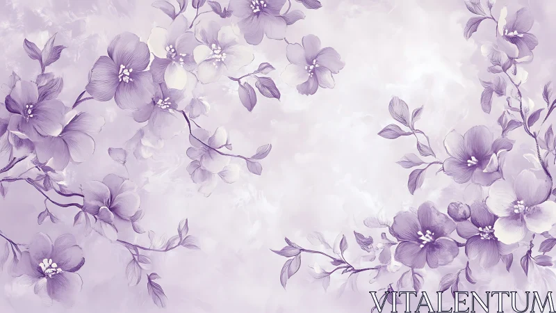 Purple Floral Branches, Soft Watercolor Blooms.